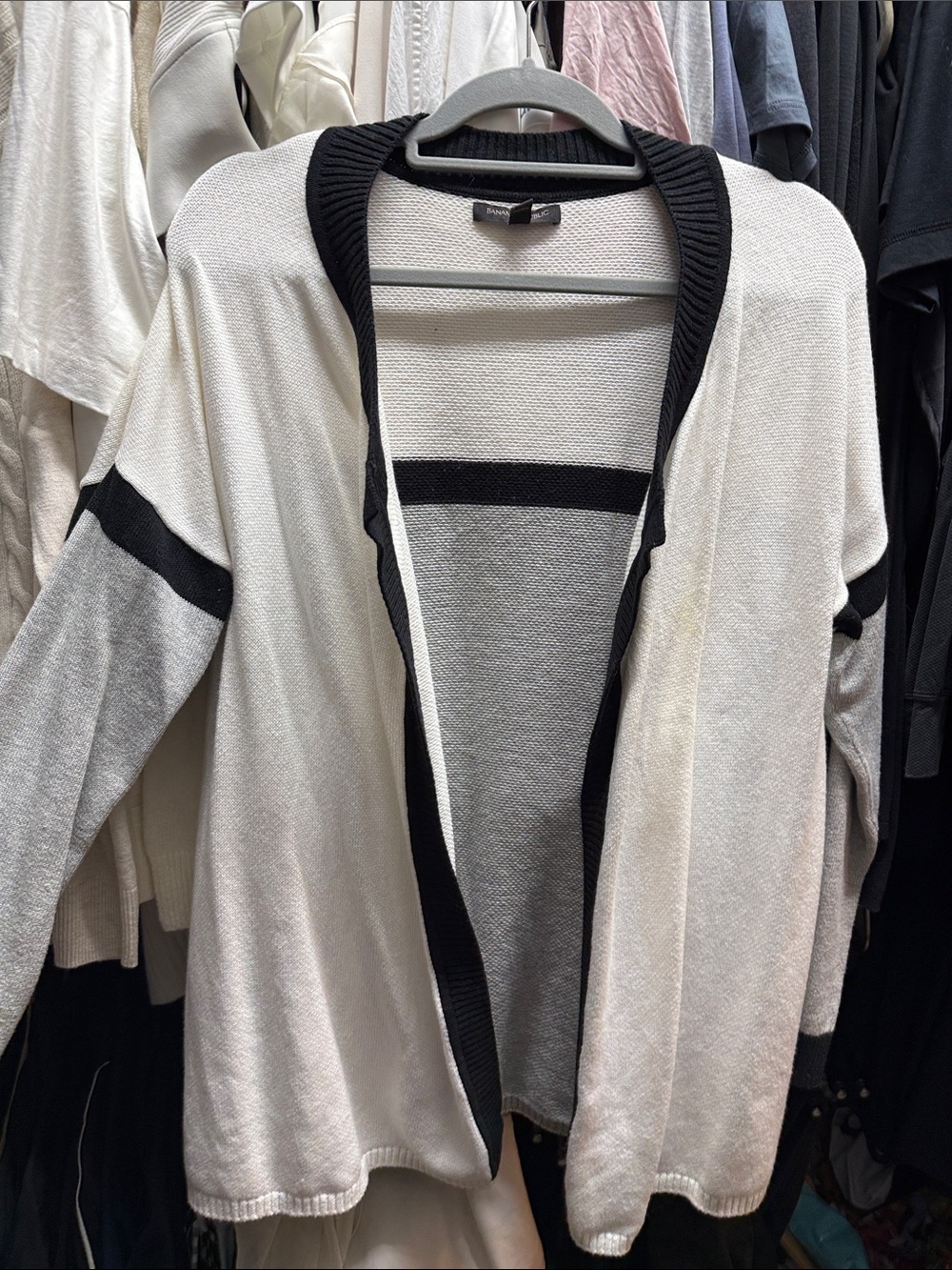 Banana Republic White, Gray & Black Open-Front Colorblock Cardigan